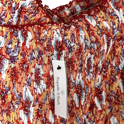 NEW/NWT Poupette St Barth Soledad Floral Print Smocked Mini Dress Size Small Orange