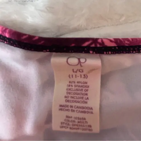 OP  Swimsuit Bottoms Large L‎ (11-13) Pink Palm Tree Print Black Trim - Image 3