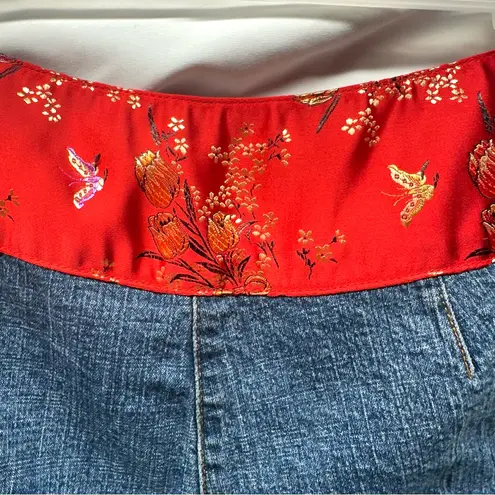 I.N.C Y2K Bootcut Jeans Red Satin Embroidered Oriental Waistband 8 No Stretch Blue