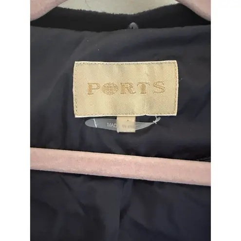 Ports Down Open Front Coat Wool Cashmere Shawl Collar Size Large Goose Down Blue