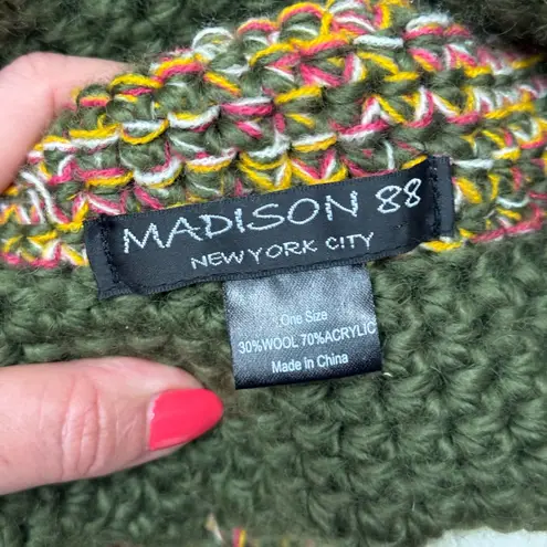 Madison 88 Crochet Flower Hat Multicolor Knit Hat with Vintage Scarf Set Green