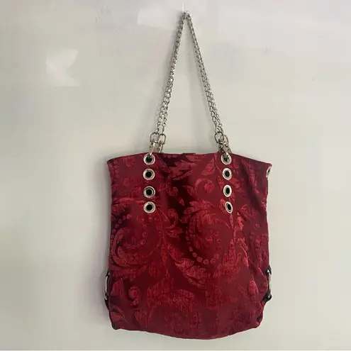 Chouette Reversible Convertible Black Leather Brocade Boho Hobo Tote Purse Bag