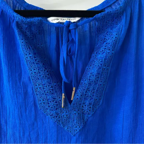 Counterparts Blue Bell Sleeve Boho Blouse with 3/4 Sleeves, Size M