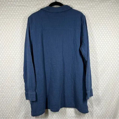 Soft Surroundings Blue Key Biscayne Muslin Cotton Popover Tunic Top