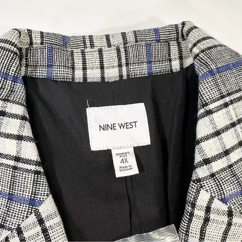 Nine West Plus NWT Size 4X Blue Multi Plaid Single Button Longline Blazer