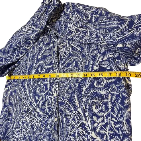 J. McLaughlin 100% Linen Button Up Shirt Britt Blouse Navy Blue White Size XS