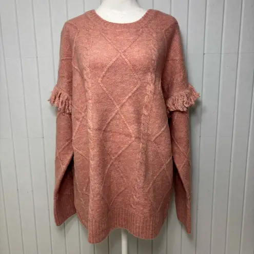 BiBi Blush Fringe Cable Knit Women's Sweater Size L Pink Size L