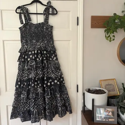 Ulla Johnson Roslyn Dress Batik Noir Size 12 New Cotton Tiered Ruffle Midi Maxi