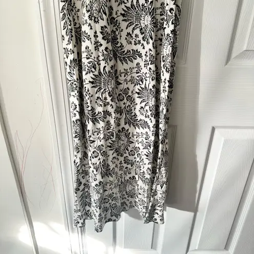 Fiori di Zucca White Black French Countryside Floral Print Silk Midi Drape Dress Size 8