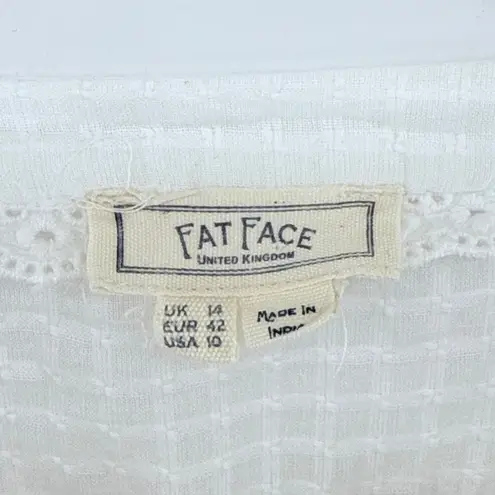 FatFace White Winnie Button Through Blouse 3/4 Sleeves Crochet Eyelet Size 14