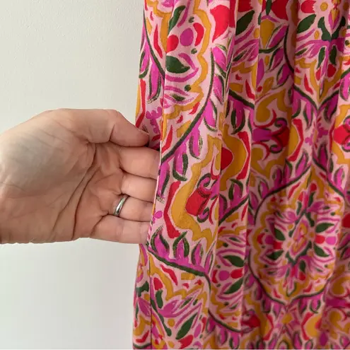 Carly Jean Los Angeles Pink Red Boho Sleeveless Smocked Tiered Maxi Dress L