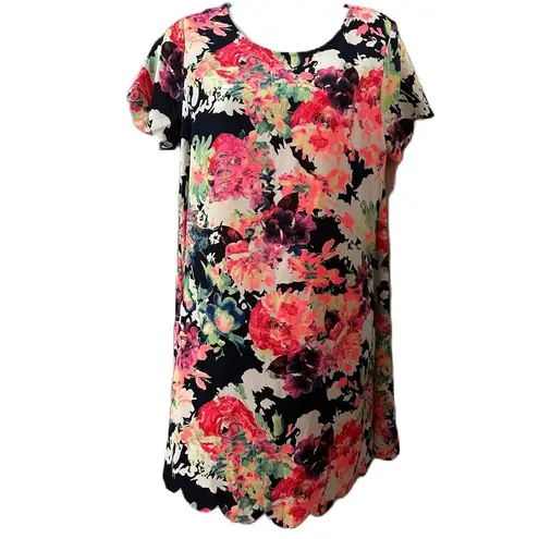 12PM By Mon Ami Floral Scalloped Dress Size Medium Pink