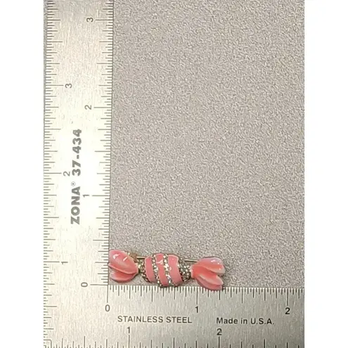 Enameled Sweet Tooth Candy Brooch Pin with Rhinestones Pink