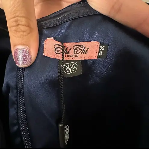 Chi Chi London Navy Bardot Wrap Skater Dress Size 8 Blue