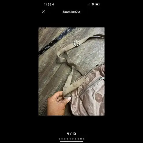 Kipling Reth Crossbody Purse Shoulder Bag Metallic Pink Adjustable Shimmer