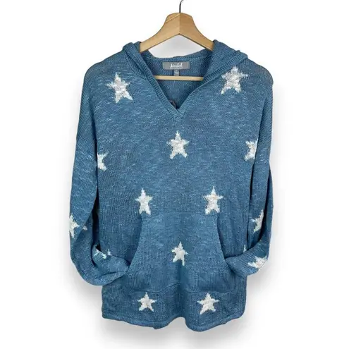 🆕 Marled Reunited Star Print Intarsia Knit Hooded Sweater Blue Size M