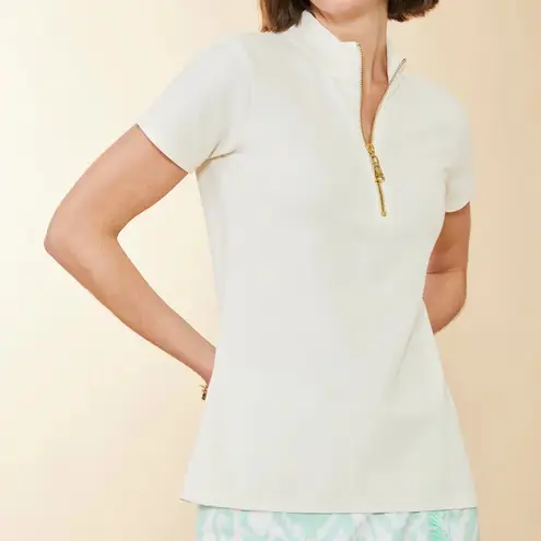 Spartina 449 Short Sleeve Serena Pique Half-Zip Top Buttercream in medium