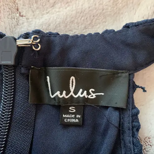 Lulus Love Poem Lace Halter Dress Womens Small Navy Floral Sleeveless Cocktail Blue