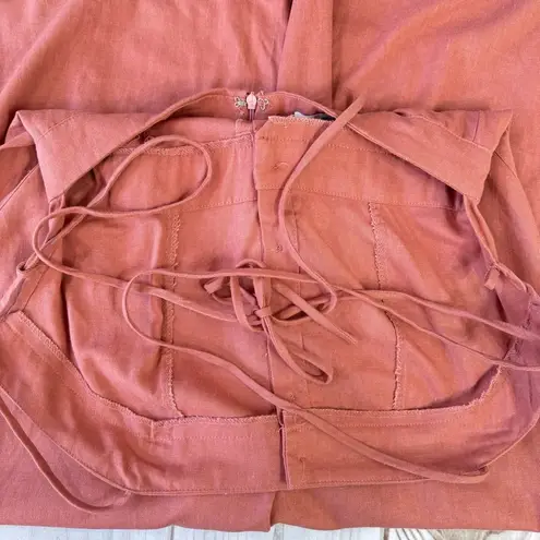 e.issue Rose Mauve Linen Cotton Wide Leg Pantsuit Romper Strappy Back Pockets Size L