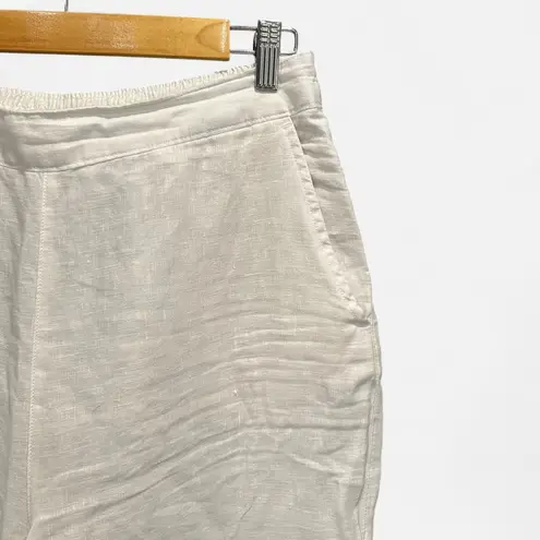 Calypso St. Barth White Linen Pants Blue Palm Tree Print Coastal Resort Wear