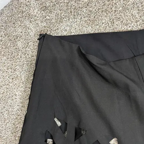 Women’s Casual High Rise High Waist Hollowed Out Cut Out Wide Leg Black Pants Size L