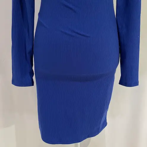 Lush Clothing New Lush Front Tie Cut Out Dress Long Sleeve Bodycon Mini Royal Blue