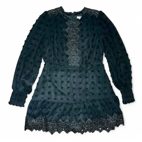 Love by Design Black Swiss Dot Chiffon Lace Trim Cocktail Dress - M