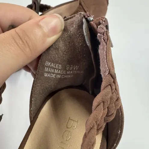 Bella Vita Shoes Womens Size 9.5W Brown Wedge Heels Braided Strappy Sandals Zip