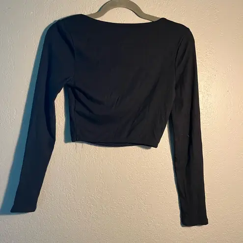 Sincerely Jules Blue Fitted Crop Top Blouse with Long Sleeves Plate Front SZ S