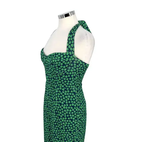 Hutch Halter Corset Floral Midi Dress Ruffle Hem Green Blue Size Medium
