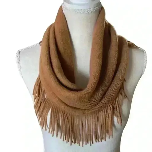 Marvelush Tan Fringe Poncho with Detachable Scarf One Size Boho Cozy Fall Layer