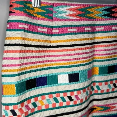 Etcetera Skirt Embroidered Linen Mini Skirt Rainbow Geometric Pattern Size 4