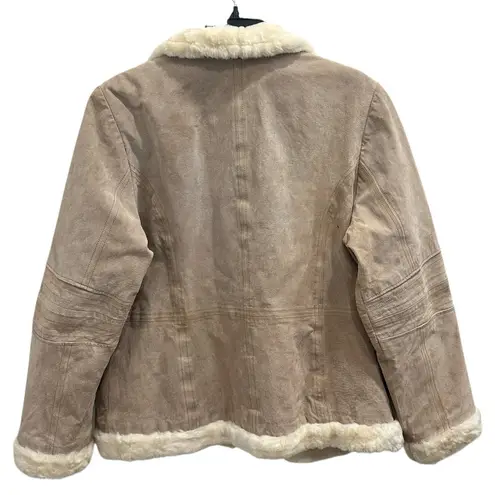 Weather Tamer VTG 90s Beige Suede Faux Fur Shearling Coat Aviator Pilot Sz Large Tan