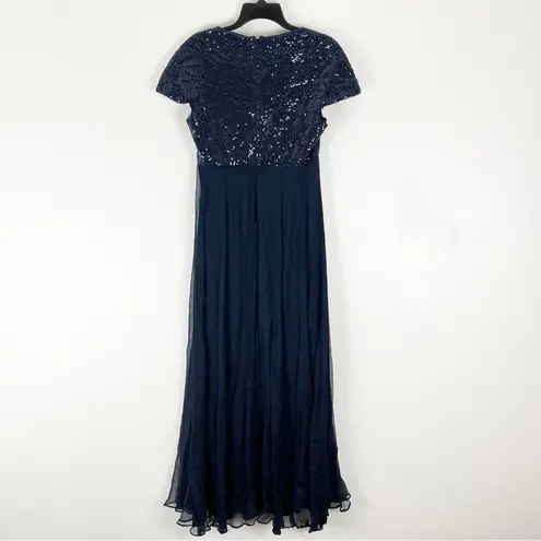 Tadashi Collection 100% Silk Sequin Top Chiffon Skirt Back Zipper Dress Size 12