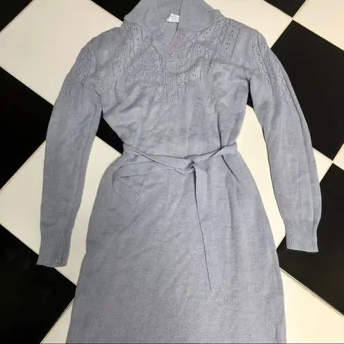 Vintage 70s Miss Joni of California Midi Dress Knit Belted Waist Grey