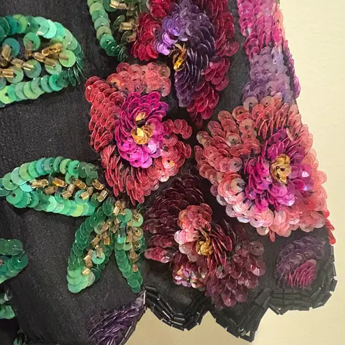 Laurence Kazar Vtg Beaded Sequin Floral Silk Blouse Top M Jewel Toned Maximalist