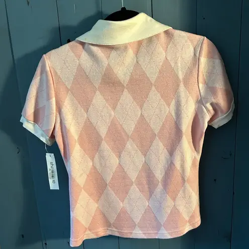 Sharagano NWT Pink/White Argyle Sweater Polo Shirt | Size Large