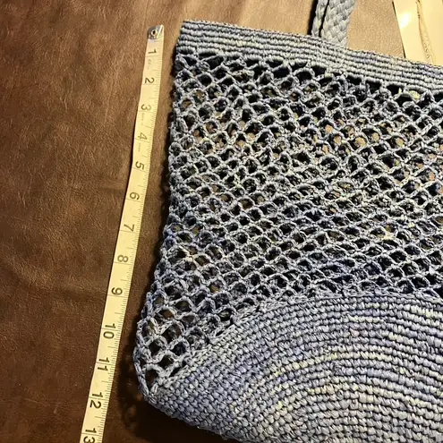 Hat Attack Denim Blue Raffia Fisherman Net Tote Bag Handmade Beach Casual New