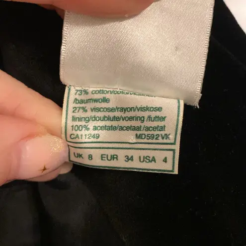 Laura Ashley 90s VINTAGE Velvet Mini Dress Sz 4 LBD Embroidered Scallop Neckline