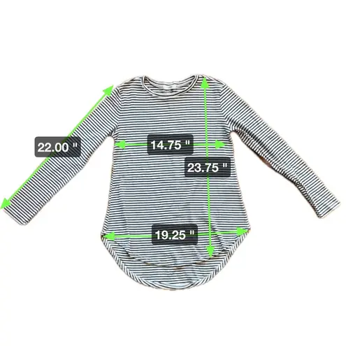 Cherish Black White Stripe Brown Elbow Patch Long Sleeve High Low Hem Tee Size M