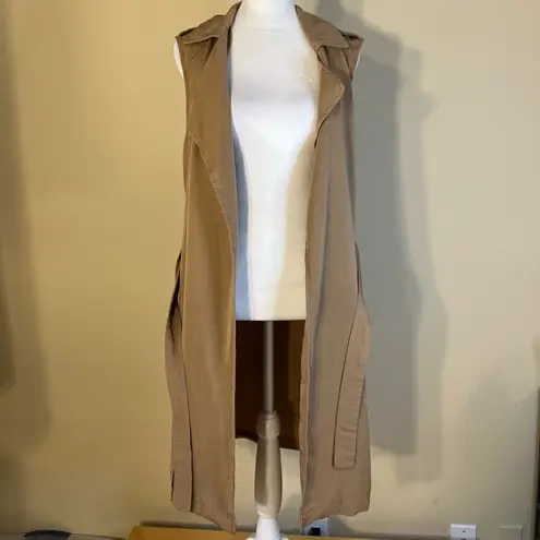 Stradivarius Khaki Lightweight Sleeveless Open Front Trench w Attached Sash S - Image 2