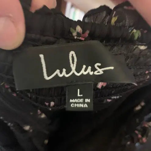 Lulu’s In the Garden black pink barbiecore floral L skater dress Size L