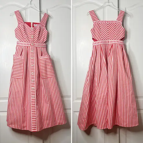 Hunter Bell Cosi Striped Midi Dress Red Poppy White Button Front Size 2 NWT - Image 6