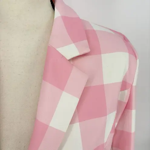 Akira Women's Cut Out Long Sleeve Blazer Dress Pink/White Size Small Chekered Pink