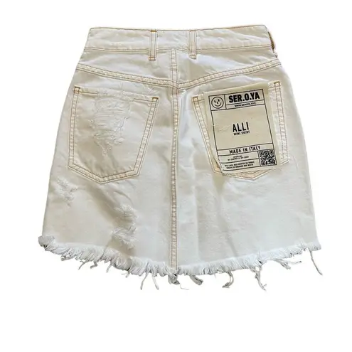 Ser.O.Ya Alli Distressed Mini Denim Skirt Optic White Arizona Size 24 NEW