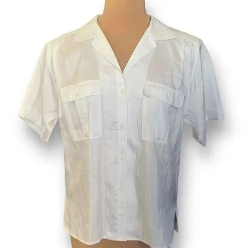 Vintage Elle’s Belles Button Down Shirt Short Sleeve White Sheer Collared Top Size 14