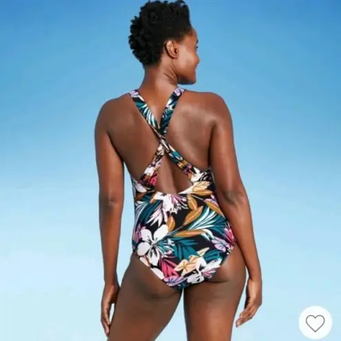 Kona Sol Twisted Back Tropical One-Piece Swimsuit size Small