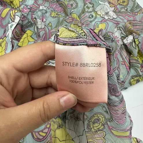 Badgley Mischka Top Womens 2X Aqua Pink Cocoon Floral Printed Tunic Blouse