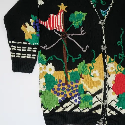 Vintage 90s Just Better Sweater designs by Lisa Coufal Rooster Cardigan Sweater Black Size XL