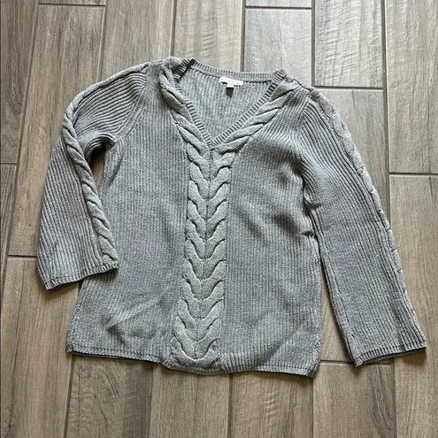 Westport Gray V-Neck Cable Knit Sweater